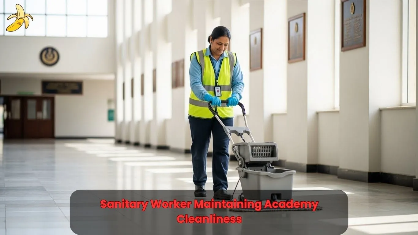 Sanitary Worker Maintaining Academy Cleanliness